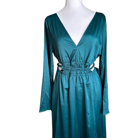 Justify Green Teal Long Sleeve Slit V-neck Maxi Dress Size M - Picture 15 of 17